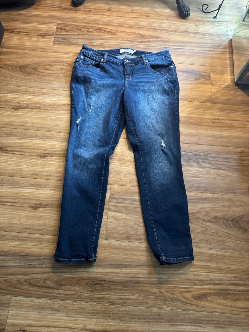 torrid Dark Blue Straight-Leg Distressed Jeans